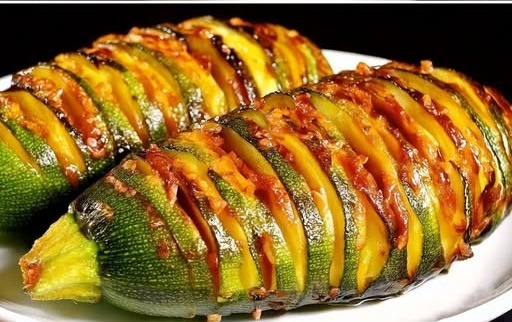 Hasselback de dovlecei cu legume și glazură balsamică